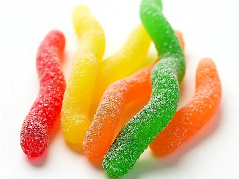 Tangy sour worms with sugar coating